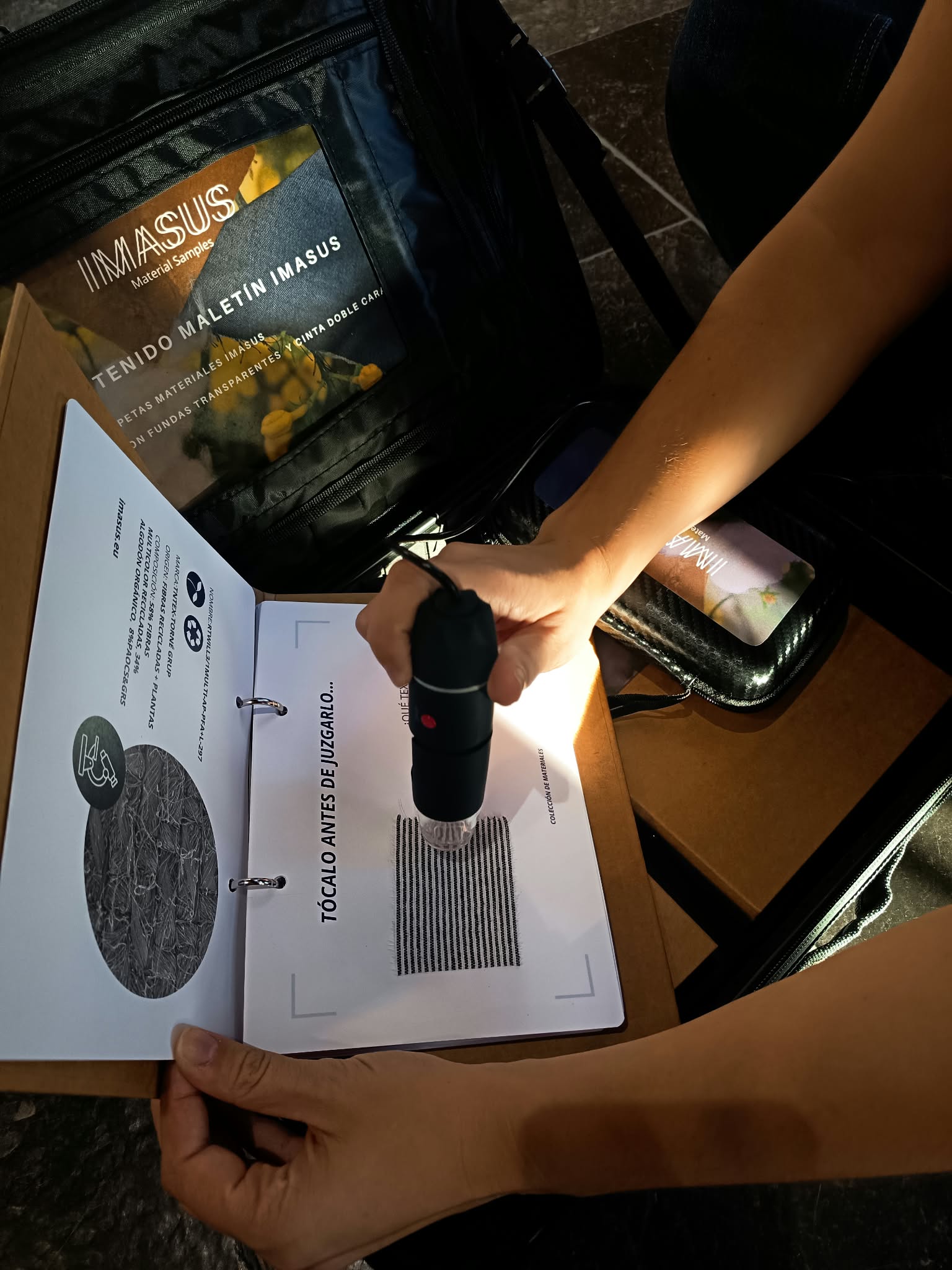 Using the digital magnifying glass to examine an IMASUS material sample